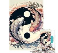 Rompecabezas de 1000 Piezas para Adultos Yin Yang Peces koi Estilo Zen japonés Un Reto para completar Decoración Juegos Divertidos Apto para Mayores de 14 años (38x52cm)