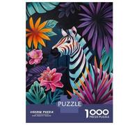 Rompecabezas De 1000 Piezas para Adultos Zebra in Tropical Floral Setting Rompecabezas para Adultos Juegos Divertidos Pero Divertidos Y Humorísticos Desafiantes De Completar 52x38cm/1000pcs