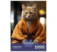 Rompecabezas De 1000 Piezas para Adultos Zen Cat Monk Rompecabezas para Adultos Juegos De Relajación Regalo De Cumpleaños Interacción Entre Padres E Hijos 38x26cm/1000pcs