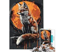 Rompecabezas de 1000 Piezas para Adultos Zorro bajo la Luna de Sangre Rompecabezas para Adolescentes Juguetes de Bricolaje Corte de precisión Un Reto para completar (tamaño 50x75cm)