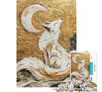 Rompecabezas de 1000 Piezas para Adultos Zorro Blanco bajo Luna Creciente Rompecabezas para Adultos Juguetes de Bricolaje Desafío difícil Difícil y desafiante (tamaño 50x75cm)