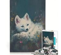 Rompecabezas de 1000 Piezas para Adultos Zorro Blanco Entre Flores Juegos educativos Actividades Divertidas para Hacer en casa Ideal para cumpleaños y Navidad 50x75cm