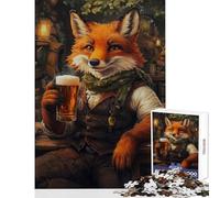 Rompecabezas de 1000 Piezas para Adultos: Zorro con Cerveza en una Taberna Juguete Educativo Regalo de cumpleaños Juegos Divertidos fomenta el Amor en Pareja (tamaño 38x52cm)
