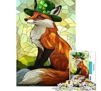 Rompecabezas de 1000 Piezas para Adultos Zorro con Sombrero Verde Rompecabezas para Adultos Juegos relajantes Una Obra de Arte Difícil y desafiante (Tamaño 38x26cm)