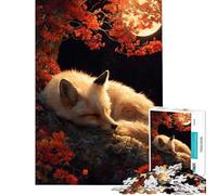 Rompecabezas de 1000 Piezas para Adultos Zorro durmiendo bajo la Luna de otoño Rompecabezas para Adolescentes Juegos relajantes Regalo de cumpleaños para Amigos y Familiares (tamaño 50x75cm)