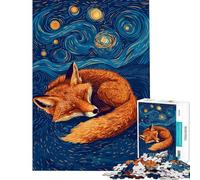 Rompecabezas de 1000 Piezas para Adultos Zorro durmiendo bajo un Cielo Estrellado Rompecabezas para Adultos Juegos relajantes Vacaciones en casa Tiempo Libre desafío para completar (tamaño 50x75cm)