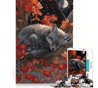 Rompecabezas de 1000 Piezas para Adultos Zorro durmiendo en una Escena Nocturna Floral Juguetes para armar para divertirse en Familia para Fortalecer el Amor Entre Parejas 38x26cm