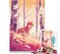 Rompecabezas de 1000 Piezas para Adultos Zorro en un Bosque otoñal,ilustración Minimalista,Arte de Corte Fino,Juego para desarrollar la Capacidad de razonamiento,Juego para Momentos de Tranquilidad