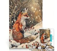 Rompecabezas de 1000 Piezas para Adultos Zorro en un país de Las Maravillas Invernal Estilo Art Nouveau Juego de ingenio para Reducir el estrés Cada Pieza es única 38x52cm