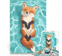 Rompecabezas de 1000 Piezas para Adultos Zorro flotando tranquilamente en el Agua, Juego práctico, Carrera de Velocidad Manual, con Piezas de Formas aleatorias Que encajan Perfectamente 50x75cm