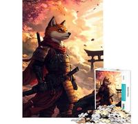 Rompecabezas de 1000 Piezas para Adultos Zorro Guerrero samurái en Paisaje japonés Juguete Intelectual Juego Familiar Ideal para Parejas Un Gran Regalo para los Amantes de los Juegos (Tamaño 38x52cm)