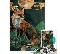 Rompecabezas de 1000 Piezas para Adultos Zorro Kitsune bajo la Luna lámina artística Kintsugi Rompecabezas Interactivo Juego de Velocidad Regalo Ideal para Toda la Familia (tamaño 38x26cm)