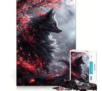 Rompecabezas de 1000 Piezas para Adultos,Zorro Kitsune Negro,decoración de Ajuste, Juego cognitivo Divertido,Juego de Paz,Actividad de cumpleaños 38x26cm