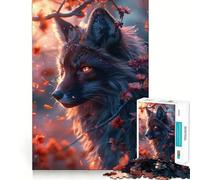 Rompecabezas de 1000 Piezas para Adultos,Zorro Kitsune Negro,decoración de Ajuste, Juego cognitivo Divertido,Juego de Paz,Actividad de cumpleaños 38x52cm