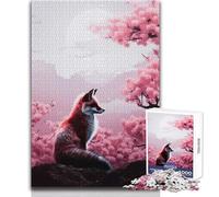 Rompecabezas de 1000 Piezas para Adultos, Zorro Rojo bajo Sakura, Rompecabezas Familiar, Regalo antiestrés para cumpleaños, tamaño 50x75cm