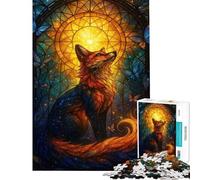 Rompecabezas de 1000 Piezas para Adultos Zorro y Mariposas Arte en vidriera Rompecabezas para Adultos Juego de ingenio antiestrés interacción Entre Padres e Hijos (tamaño 38x52cm)