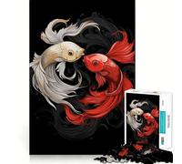 Rompecabezas de 1000 Piezas para Amantes de los Peces Rojos y Blancos, Ideal para Adolescentes Juguete de lógica Fina, fácil de Usar, con Bordes limpios, Regalar en Festivales (38x52cm)