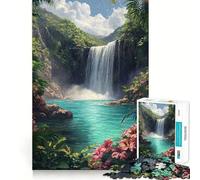 Rompecabezas de 1000 Piezas Paraíso con Cascada Tropical, Bordes Finos, diseño Artesanal, para ejercitar la Mente, Relajarse, (38x52cm)
