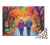Rompecabezas de 1000 Piezas: Pareja de Ancianos paseando. Paseo otoñal para Adultos Mayores de 12 años en adelante. Juego Educativo. Hermosa decoración. Desafío de70x50cm.