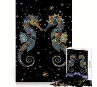 Rompecabezas de 1000 Piezas Pareja de caballitos de mar en la Noche Estrellada para Adultos Juguete para el hogar Disfrute de un Corte Fino Regalo Ideal para Pedir un Deseo a Santa Claus (50x75cm)