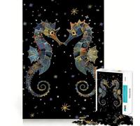 Rompecabezas de 1000 Piezas Pareja de caballitos de mar en la Noche Estrellada para Adultos Juguete para el hogar Disfrute de un Corte Fino Regalo Ideal para Pedir un Deseo a Santa Claus (50x75cm)