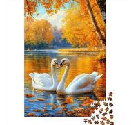 Rompecabezas de 1000 Piezas Pareja de Cisnes Lago Otoñal, Papel Reciclado Nivel Extremadamente Difícil para Adultos 52x38cm/1000pcs