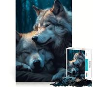 Rompecabezas de 1000 Piezas Pareja de Lobos durmiendo Divertido,con tecnología Avanzada de Corte láser Ideal para Viajar Juego Mental (38x52cm)