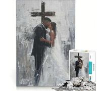 Rompecabezas de 1000 Piezas Pareja de Novios bajo una Cruz Juego práctico para Entrenar tu Cerebro y Tus Manos con Piezas de Formas aleatorias Que encajan Perfectamente 38x26cm