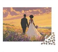 Rompecabezas de 1000 Piezas Pareja de Novios paseando Pareja de Novios al Atardecer Adultos Mayores de 12 años Juego Educativo Hermosa decoración Difícil Desafiante Cumpleaños 70x50cm GIF