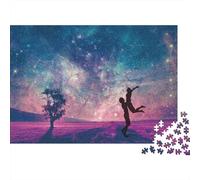 Rompecabezas de 1000 Piezas Pareja romántica bajo Las Estrellas: Silueta de Pareja Bailando. Juegos educativos para Adultos. Hermosa decoración. Difícil. Regalos de cumpleaños. 70x50cm/1000 Piezas.