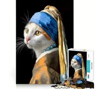 Rompecabezas de 1000 Piezas Parodia del Gato con un Pendiente de Perla,Corte Premium,Juego Creativo para el Cerebro,Paz,diversión,decoración navideña para la Pared (50x75cm)