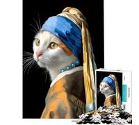Rompecabezas de 1000 Piezas Parodia del Gato con un Pendiente de Perla Juegos Divertidos y adictivos para Cultivar la Paciencia Regalos de Amigo Invisible Aprendizaje Educativo (Tamaño 38x26cm)