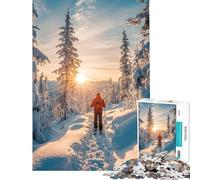 Rompecabezas de 1000 Piezas Paseo con Raquetas de Nieve al Atardecer Difícil y desafiante Análisis y lógica Juguetes de Bricolaje para Mayores de 14 años 38x26cm
