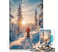 Rompecabezas de 1000 Piezas Paseo con Raquetas de Nieve al Atardecer para Adolescentes Mejora la Memoria Fácil de Usar Bordes limpios Sorpresa navideña (50x75cm)