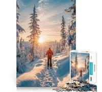 Rompecabezas de 1000 Piezas Paseo con Raquetas de Nieve al Atardecer para Adolescentes Mejora la Memoria Fácil de Usar Bordes limpios Sorpresa navideña (38x26cm)