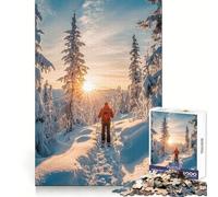 Rompecabezas de 1000 Piezas Paseo con Raquetas de Nieve al Atardecer para Adolescentes Mejora la Memoria Fácil de Usar Bordes limpios Sorpresa navideña (50x75cm)