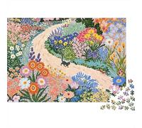 Rompecabezas de 1000 Piezas Paseo de Gato en el jardín con diseño de Sendero de Flores. Juego Educativo para Adultos. Decoración del hogar 52x38cm