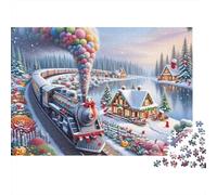 Rompecabezas de 1000 Piezas Paseo en Tren navideño: Tren de Vapor Colorido en la Nieve. Juegos educativos para Adultos. Difícil y desafiante. cumpleaños 52 x 38 cm.