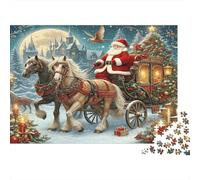 Rompecabezas de 1000 Piezas: Paseo en Trineo de Papá Noel. Papá Noel con Carro tirado por Caballos. Juego Educativo para Adultos. Decoración del hogar. Regalo de cumpleaños. 38x26cm