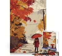 Rompecabezas de 1000 Piezas Paseo otoñal lluvioso para Adolescentes Juguete para ejercitar la Mente Diseño Relajante Regalo Ideal para armar (50x75cm)