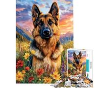 Rompecabezas de 1000 Piezas Pastor alemán Entre Flores Silvestres Rompecabezas para Adolescentes Que Mejora la Memoria Un Reto Educativo Regalo Ideal para Amigos y Familiares 50x75cm