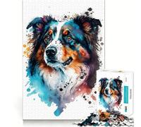 Rompecabezas de 1000 Piezas Pastor Australiano Tinta Corte Diversión Inteligente Actividad Diversión Acogedora Tiempo Cumpleaños Arte Juego (38x52cm)