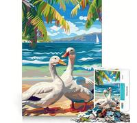 Rompecabezas de 1000 Piezas Patos Blancos en la Playa para Adolescentes Juego Divertido con Encaje Huecos Actividad Nocturna para Toda la Familia (50x75cm)