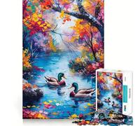 Rompecabezas de 1000 Piezas Patos de otoño Junto al Lago Juego Limpio y Divertido para ejercitar la Mente y Relajarse Regalo Ideal para cumpleaños (38x26cm)