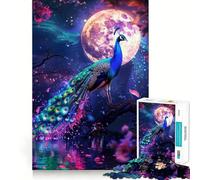 Rompecabezas de 1000 Piezas Pavo Real bajo la Luna Llena para Adultos Juguete de lógica Resistente, Divertido y Relajante Bordes definidos Regalo Memorable (38x52cm)