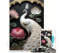Rompecabezas de 1000 Piezas Pavo Real Blanco y Peonía para Adolescentes Juego Que estimula el Cerebro Encaje Huecos Actividad Relajante para Grupos en Interiores (38x26cm)