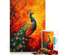 Rompecabezas de 1000 Piezas Pavo Real en el Bosque ardiente para Adultos y Adolescentes Juego Mental, diversión Tranquila, Bordes Afilados, Regalo Memorable (38x52cm)