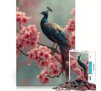 Rompecabezas de 1000 Piezas Pavo Real posado Entre Flores de Cerezo para Adolescentes Ayuda a Mejorar la Memoria Diseño Divertido y Relajante Regalo Elegante (50x75cm)