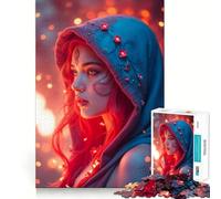 Rompecabezas de 1000 Piezas Pelirroja con Capucha Azul para Adolescentes, Juguete de lógica Fuerte, Tiempo en Familia, Borde Transparente, cálida Sorpresa (38x52cm)