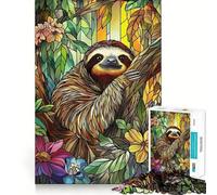 Rompecabezas de 1000 Piezas Perezoso en la Jungla con vidrieras para Adultos Un Rompecabezas Mental Relajante y Divertido para armar Una cálida Sorpresa 50x75cm